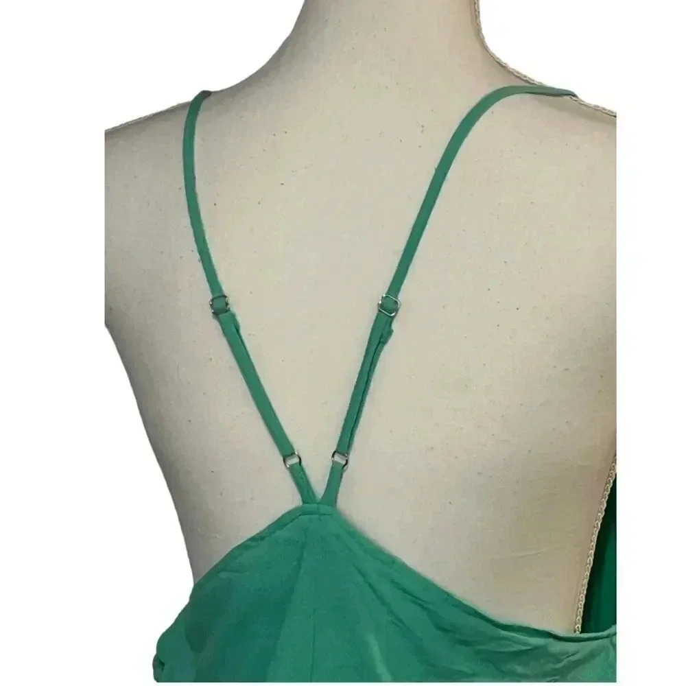 Loveriche size L NWT aqua green tank dress w/spaghetti straps and Pom-Pom trim - Picture 5 of 10